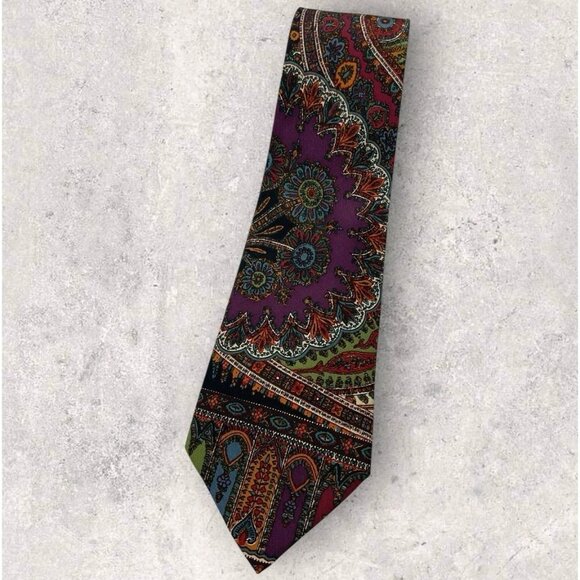 POLO RALPH LAUREN Silk Tie ITALY Purple Green Blue Paisley W:4" EUC - Picture 1 of 6